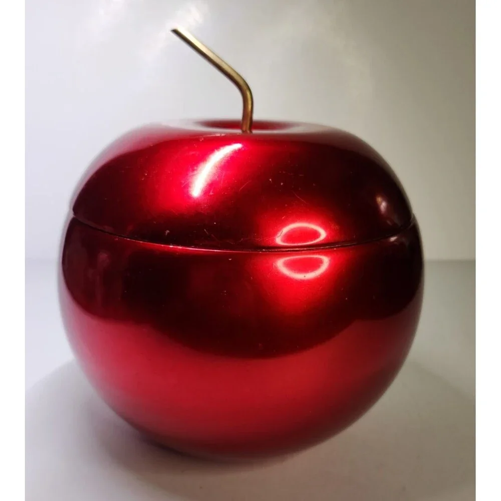 Vintage MCM Red Apple Ice Bucket Champagne Metallic Red Milk Glass Thermal Alex